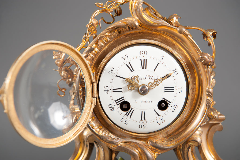 FRENCH LOUIS XV STYLE GILT BRONZE AND PORCELAIN MANTEL CLOCK, 19TH CENTURY