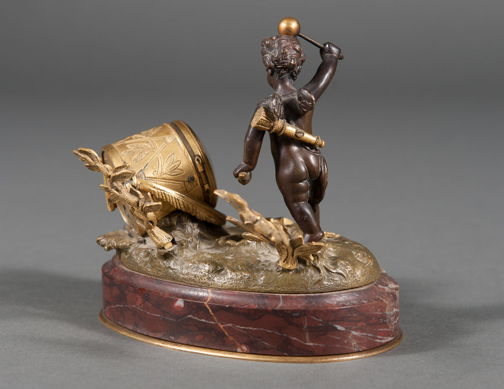 A 19th Century French Gilt Bronze & Rouge Marble Desk Clock / inkwell