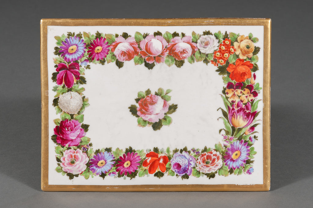 A French Antique Limoges Hand Painted Porcelain Floral Plaque