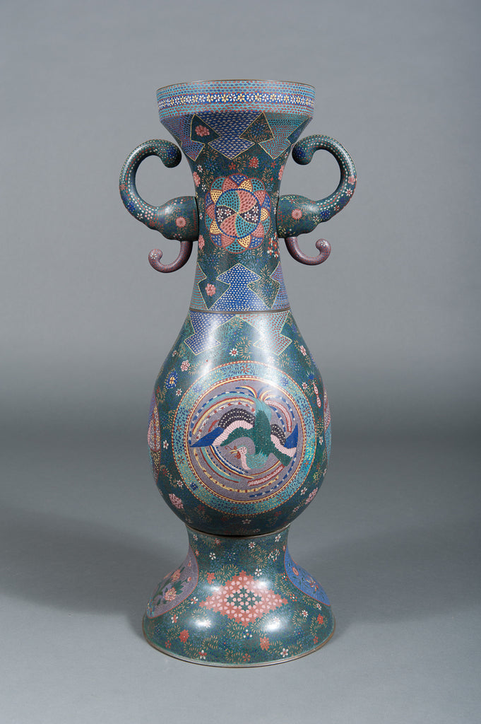 Pair of Large Japanese Cloisonne Enamel Palace Vases