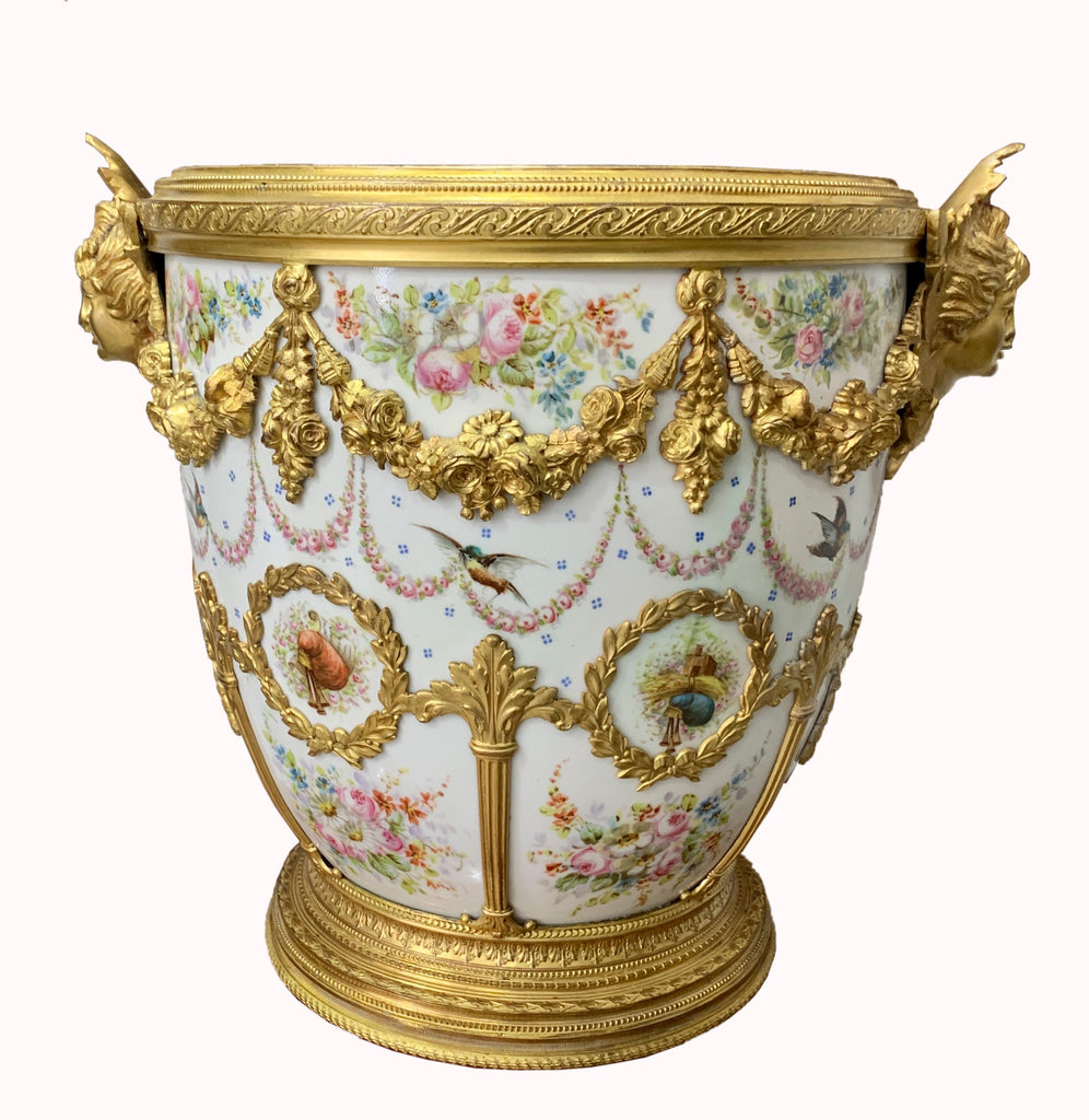 19th century French Sevres Gilt Bronze Mounted Cache Pot