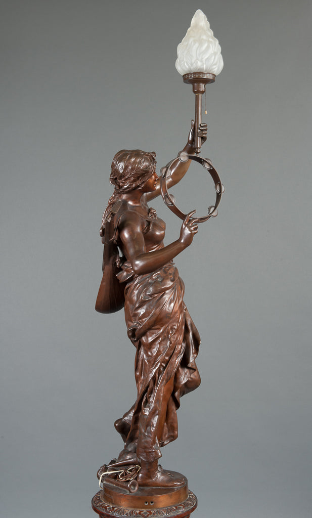 Large Bronze Figural Torchere Depicting Music