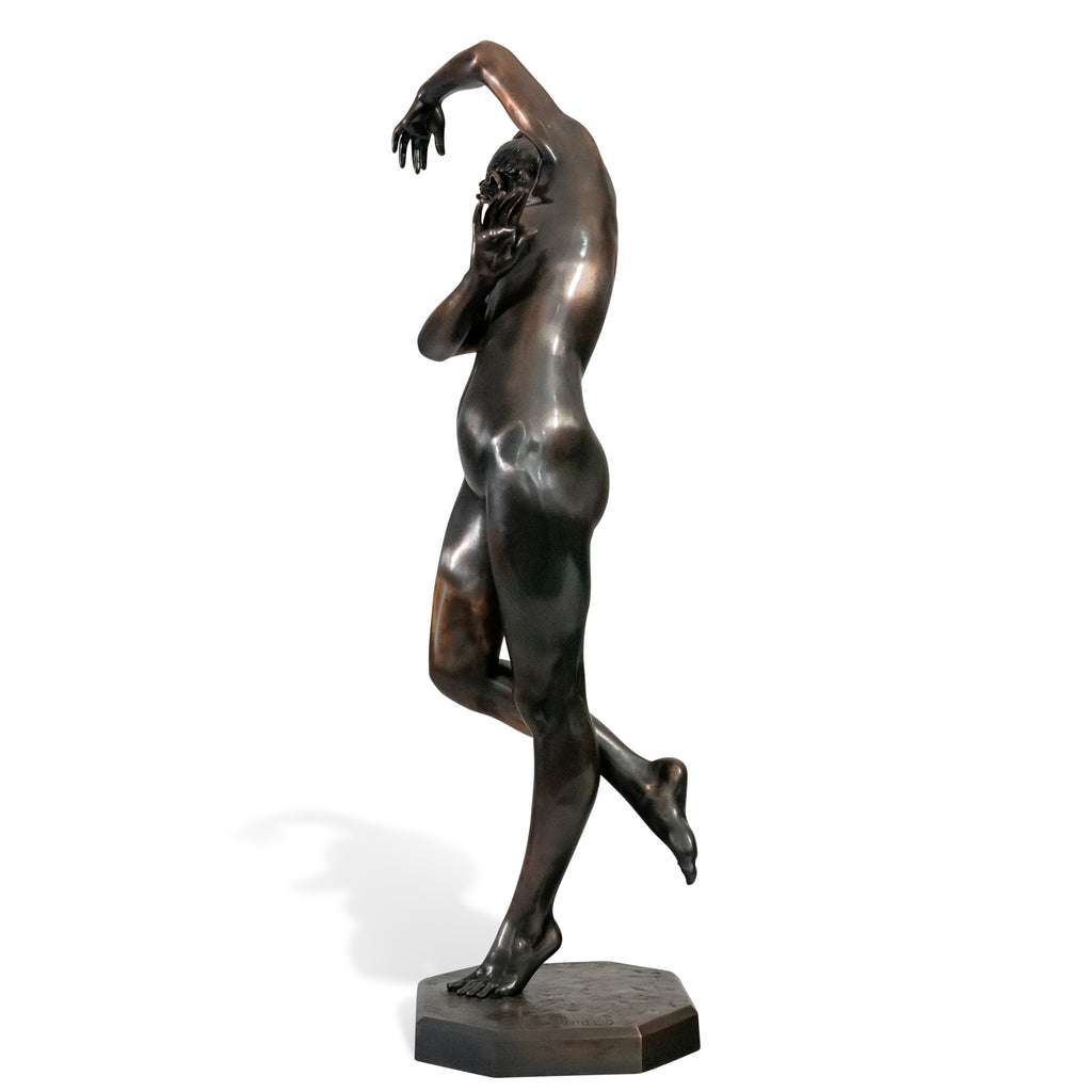 Large patinated bronze figure of a nude dancer by Malvina Brach
