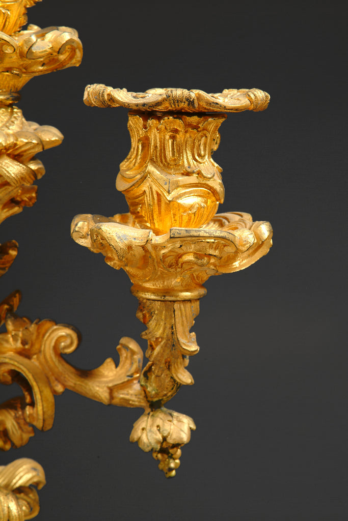 PAIR OF FRENCH GILT BRONZE LOUIS XV STYLE 4-BRANCH CANDELABRAS, 19TH CENTURY