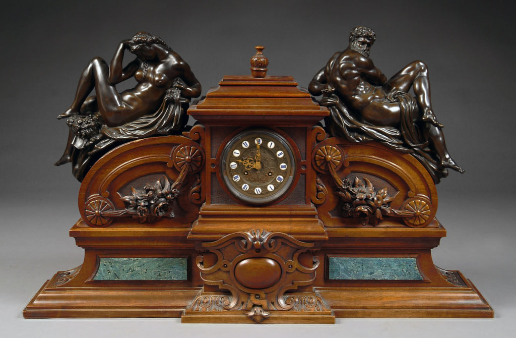 FRENCH CARVED WOOD AND BRONZE MOUNTED MANTEL CLOCK BY VICTOR PAILLARD, 19TH CENTURY