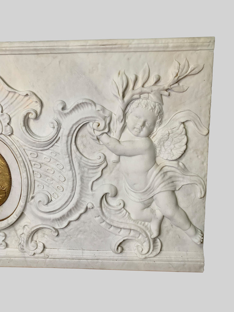 Large Neoclassical hand carved white marble bas relief / plaque
