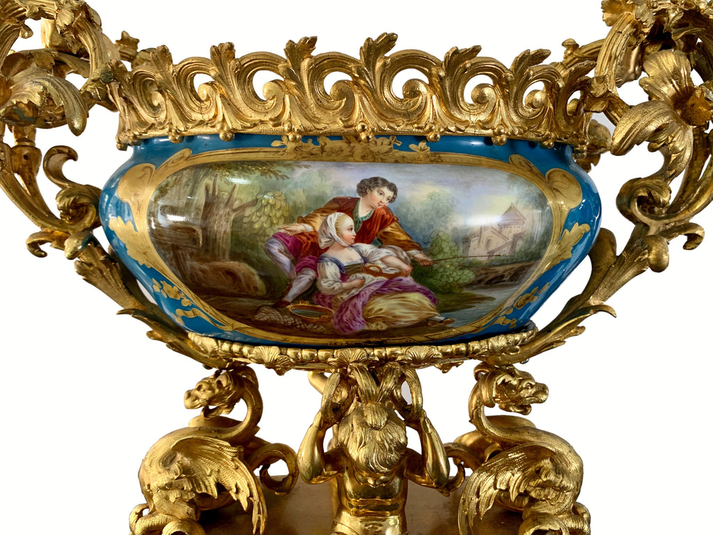 19th century French Sevres style Porcelain Ormolu Mounted Figural Centerpiece