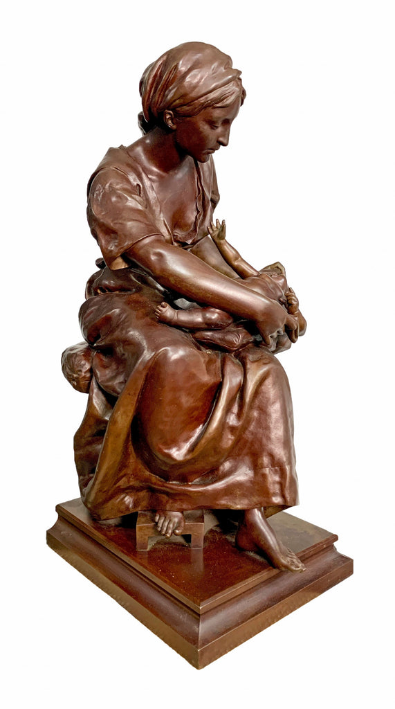 19th century French bronze figural group depicting a mother and child by Detrier