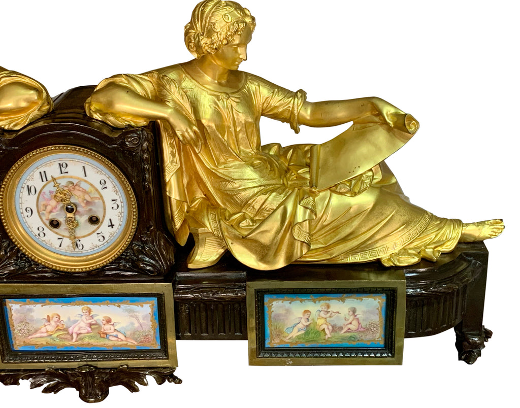 FRENCH SEVRES STYLE ORMOLU MOUNTED FIGURAL CLOCK, 19TH CENTURY