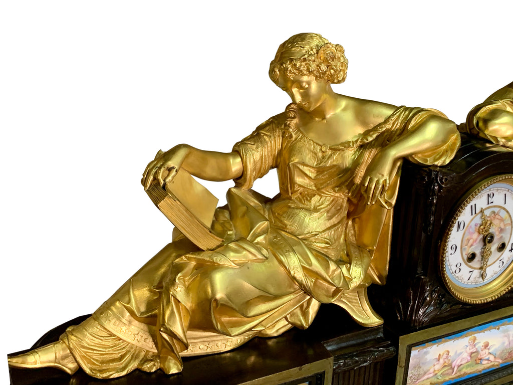 19th century French Sevres style ormolu mounted figural clock