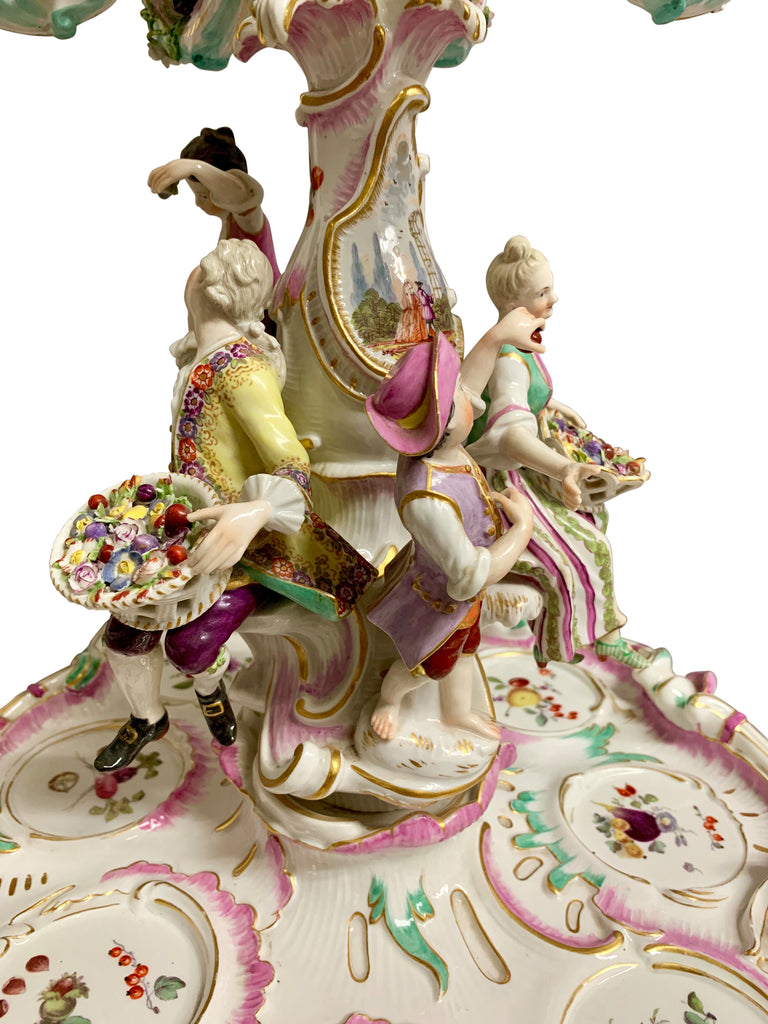 Large Meissen porcelain figural centerpiece candelabra