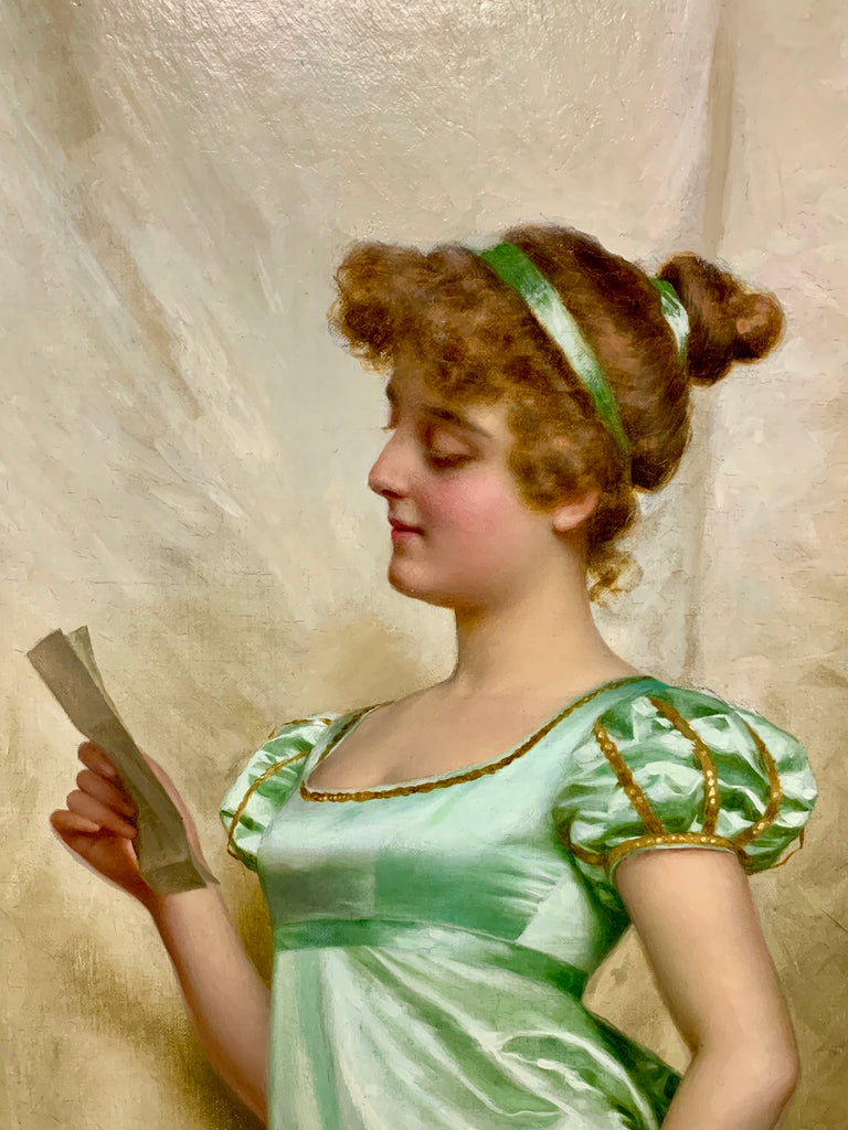 Antique Oil painting of a lady reading a letter by Reggianini