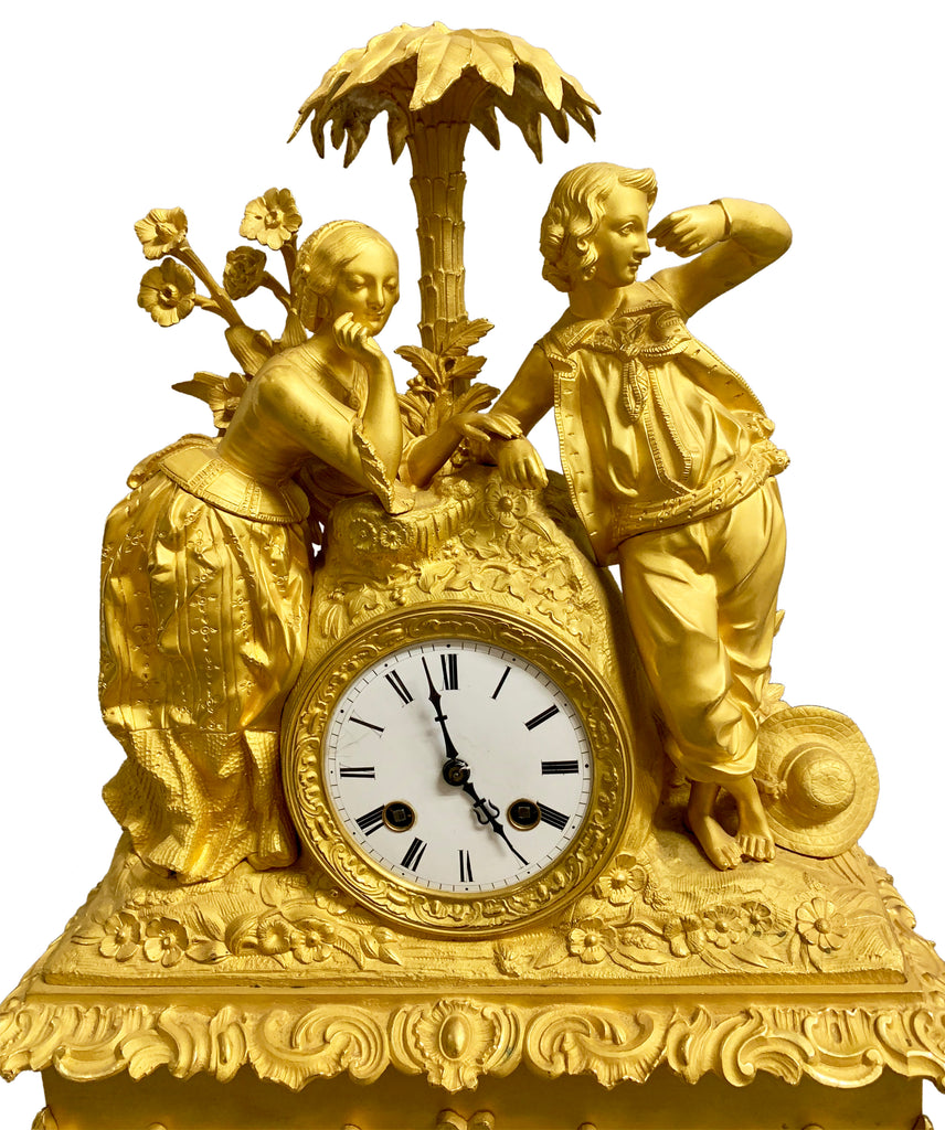 French ormolu figural mantel clock with glass dome circa 1820
