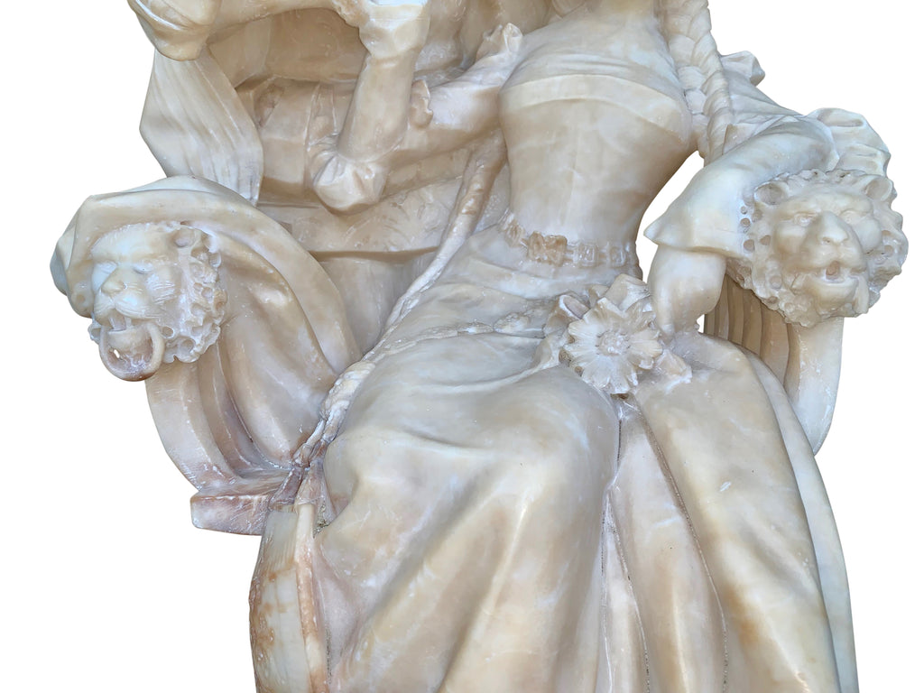 Alabaster group of lovers with pedestal