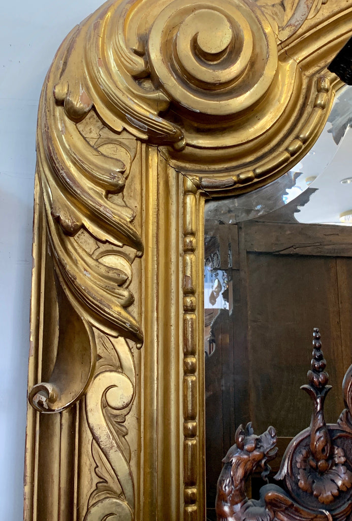 Monumental Antique French carved giltwood mirror