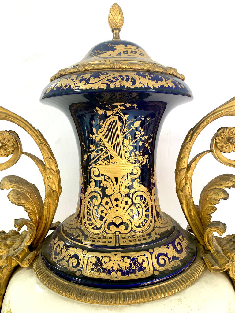 Monumental 'Sevres' porcelain ormolu mounted covered urn