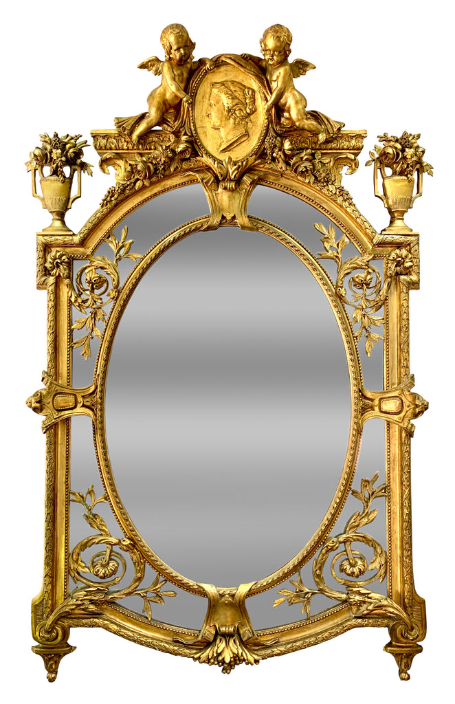 19th century French giltwood and gesso figural mirror