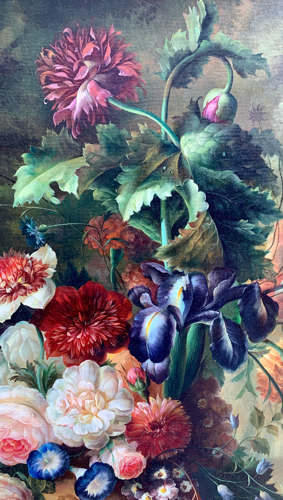 A pair of Still life oil paintings of flowers in urns