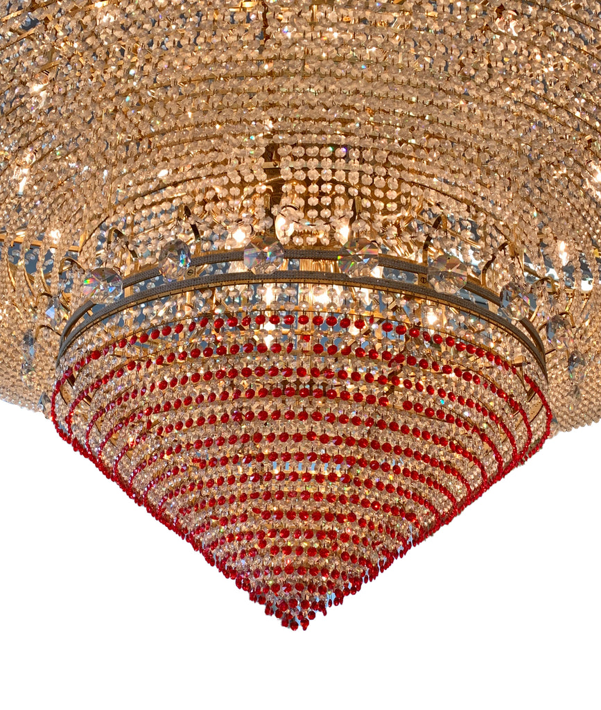 Monumental crystal and gilt bronze ballroom chandelier 7 x 7 feet
