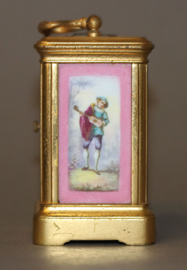French miniature porcelain-mounted carriage clock