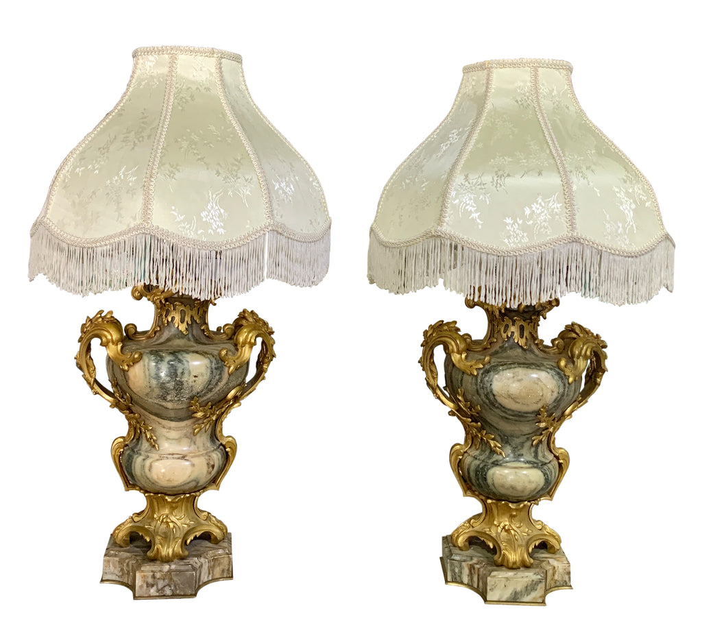 Pair of ormolu mounted marble lamps by Maison Millet