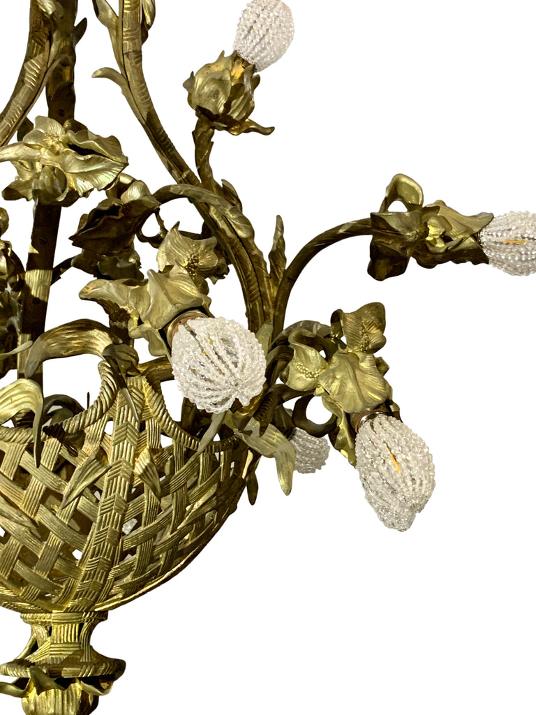 Antique French gilt bronze chandelier - basket of flowers