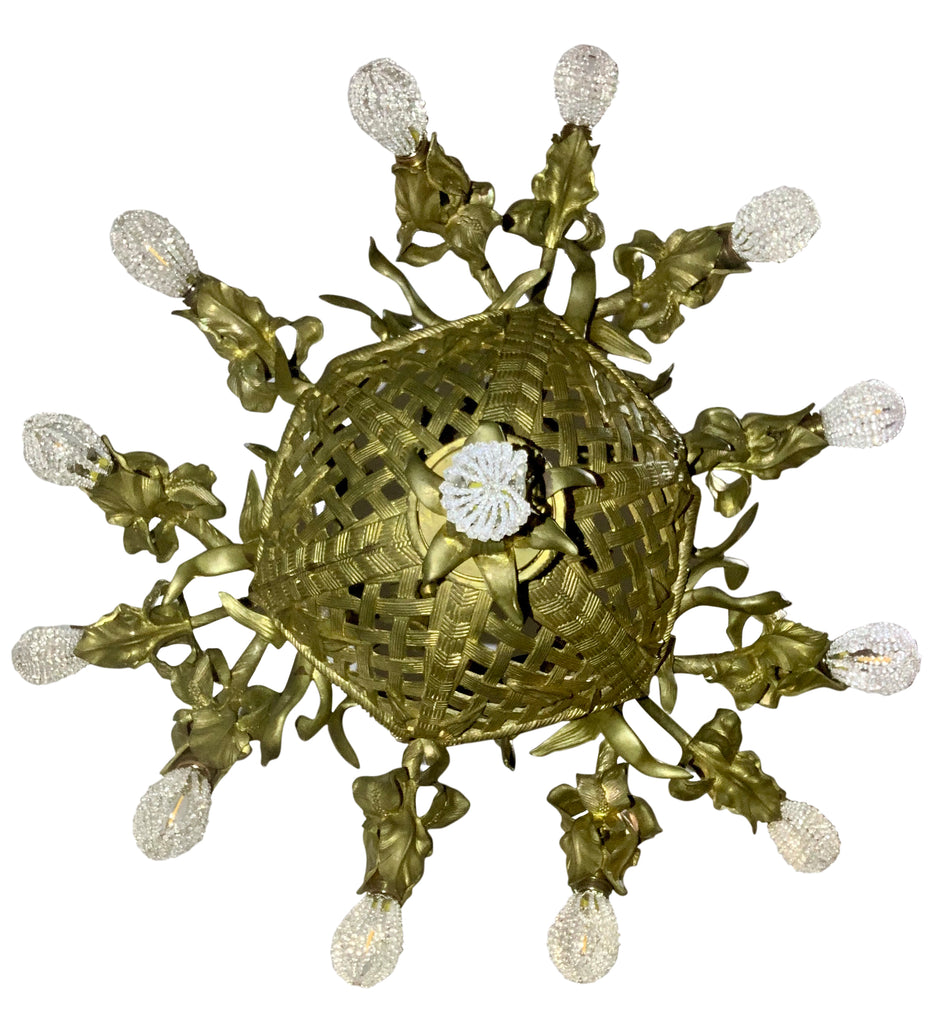 Antique French gilt bronze chandelier - basket of flowers