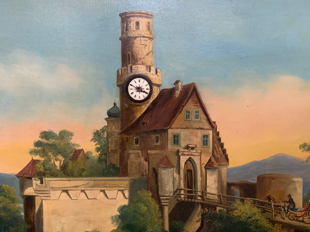 A 19TH CENTURY BELGIAN OIL ON CANVAS PICTURE CLOCK