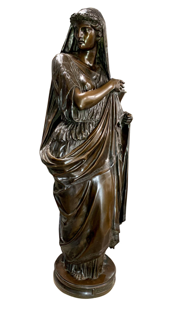 Large patinated bronze figure of a classical lady