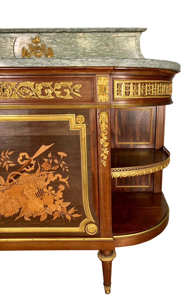 A FRENCH LOUIS XVI STYLE ORMOLU MOUNTED CONSOLE DESSERTE AFTER JEAN HENRI RIESENER
