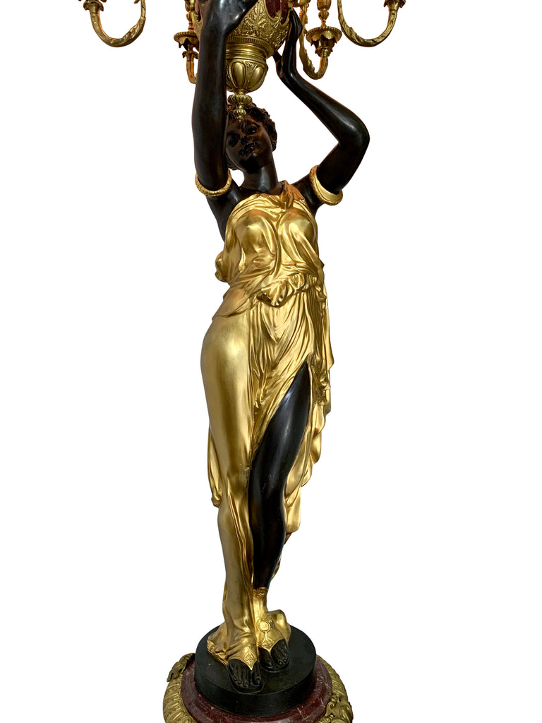 PAIR OF LARGE GILT & PATINATED BRONZE TORCHIERES AFTER ALBERT-ERNEST CARRIER BELLEUSE