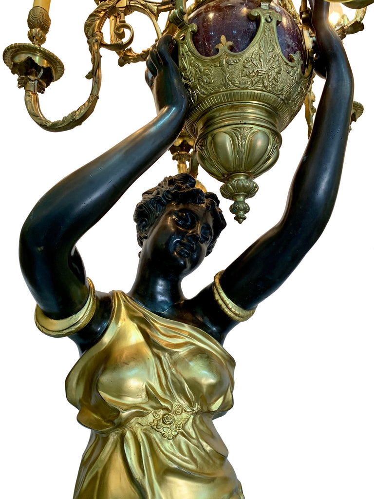 PAIR OF LARGE GILT & PATINATED BRONZE TORCHIERES AFTER ALBERT-ERNEST CARRIER BELLEUSE