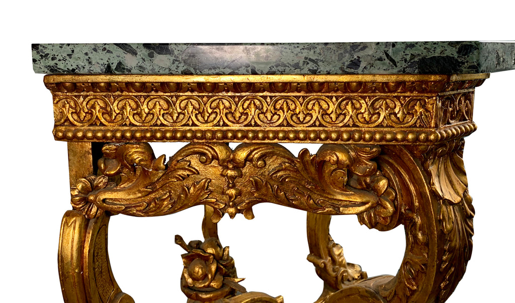 19th century Italian carved giltwood marble top console table