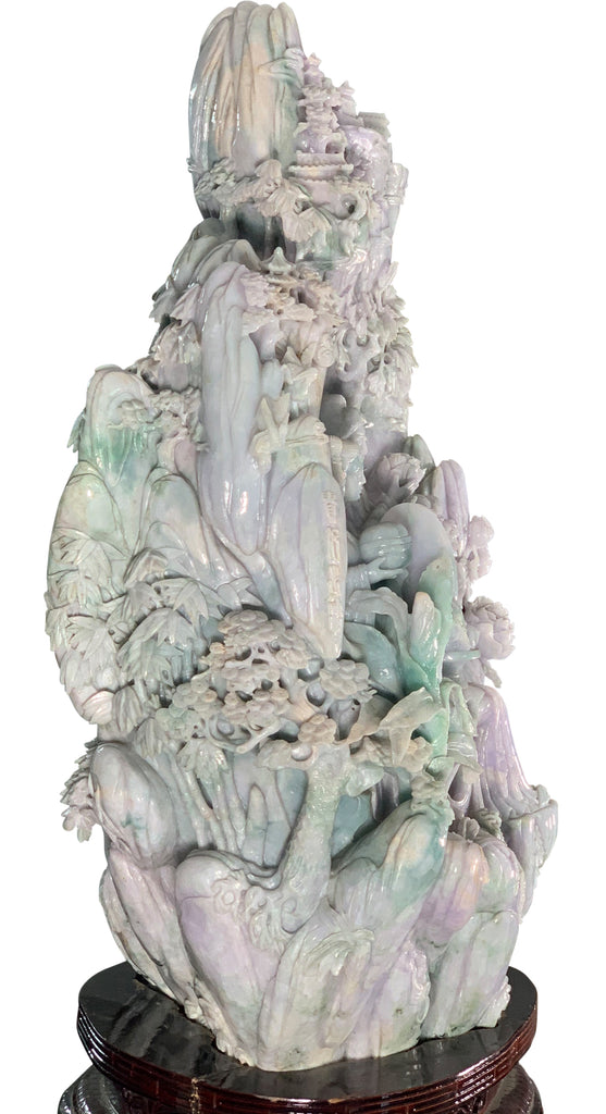Large Chinese carved Jadeite jade scuplture on base