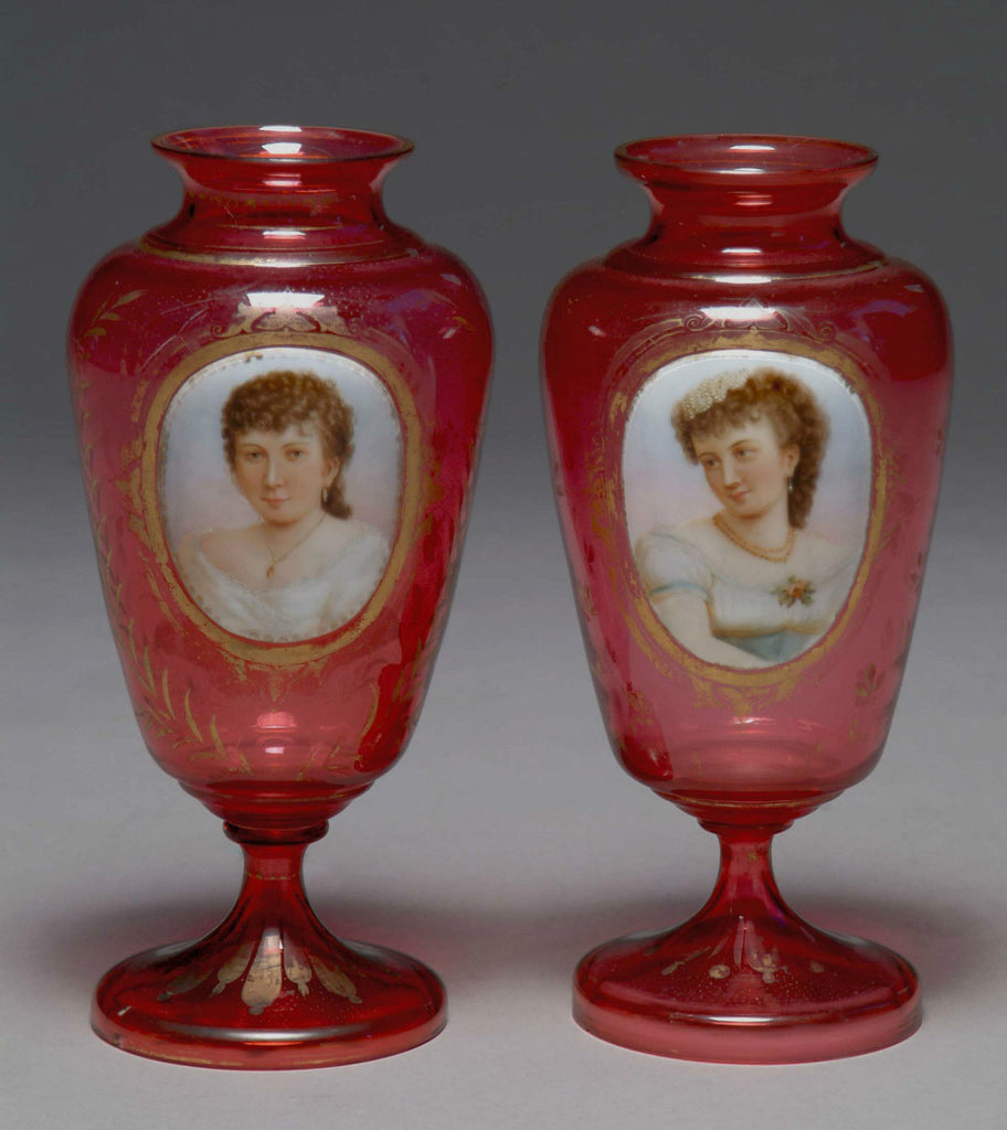 Pair of Bohemian Portrait Vases