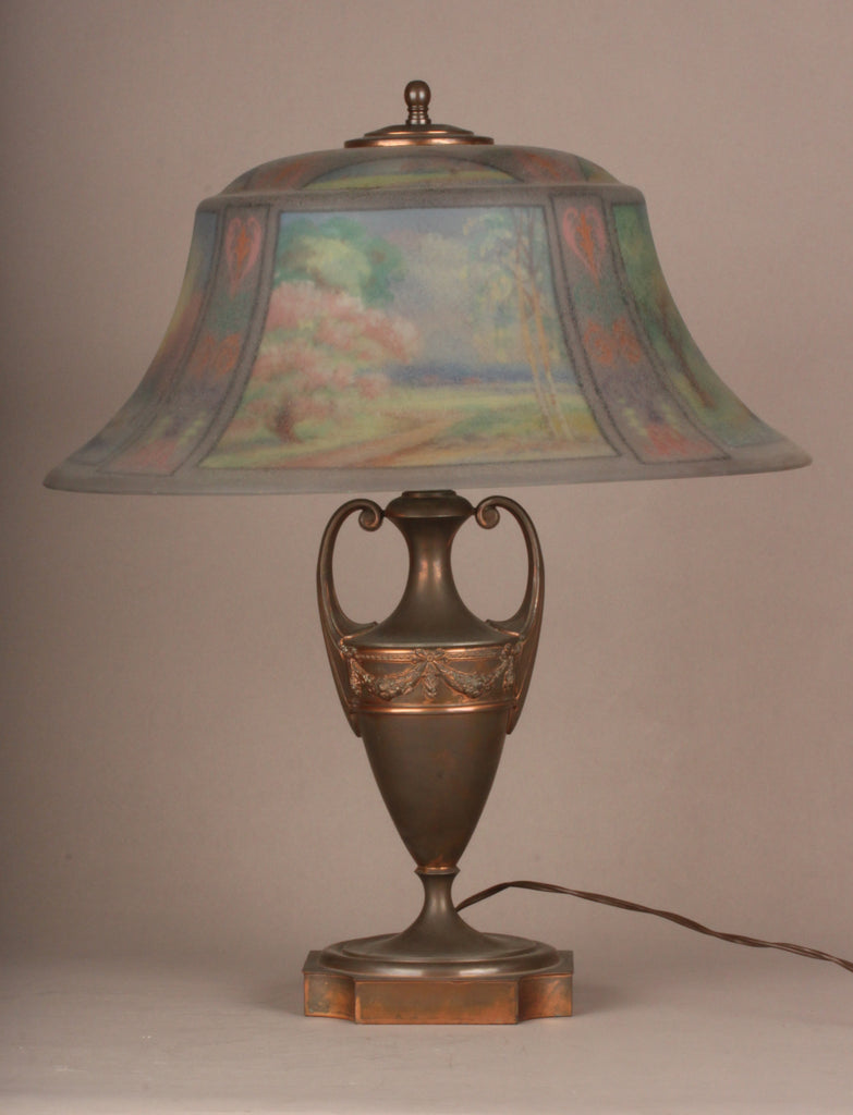 A Pairpoint Reverse Painted Art Nouveau Lamp Depicting the Four Seasons