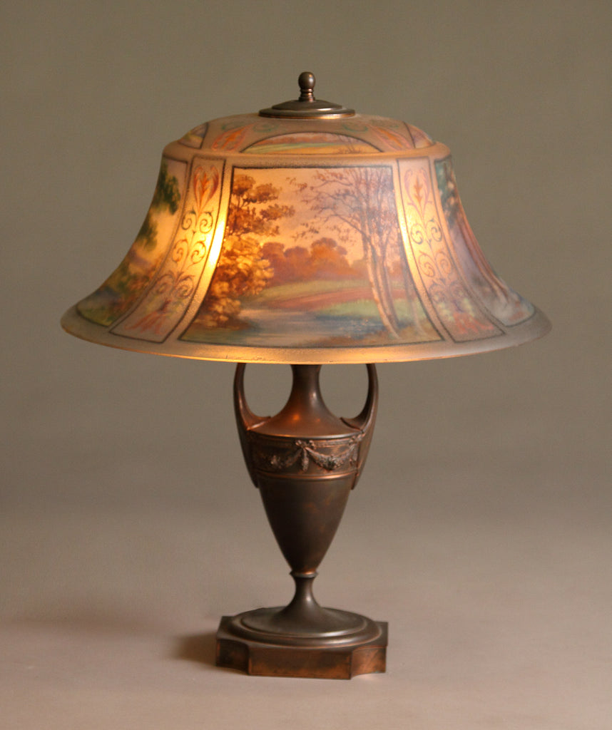 A Pairpoint Reverse Painted Art Nouveau Lamp Depicting the Four Seasons