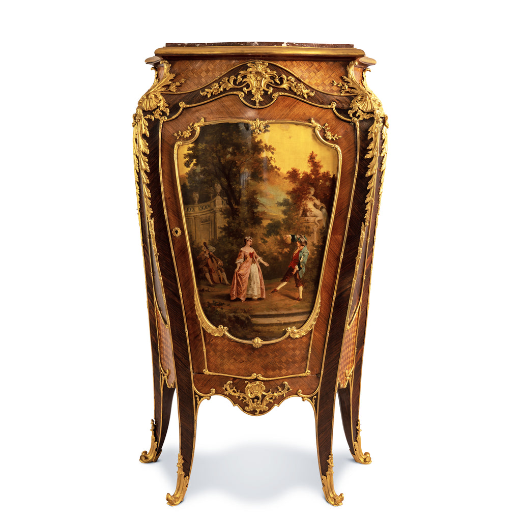 Antique gilt bronze mounted kingwood Vernis Martin side cabinet