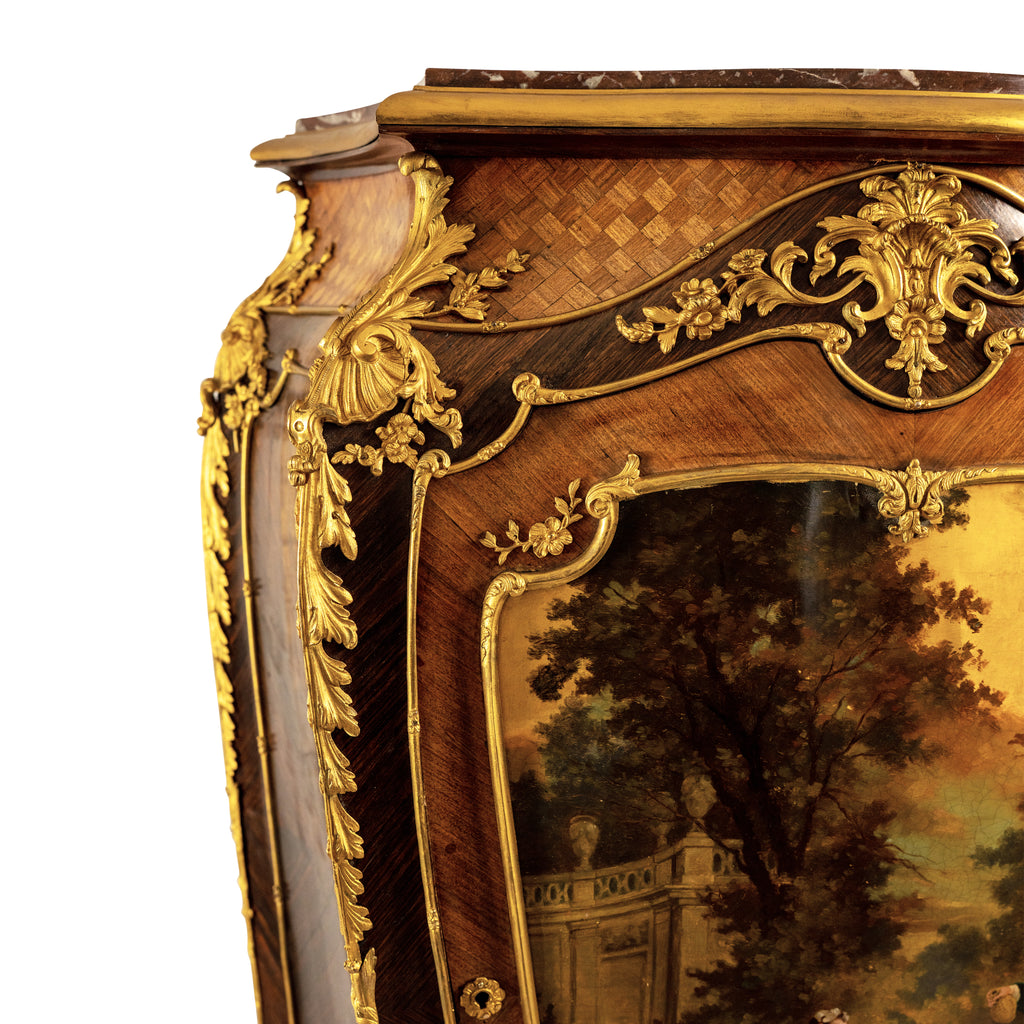 Antique gilt bronze mounted kingwood Vernis Martin side cabinet