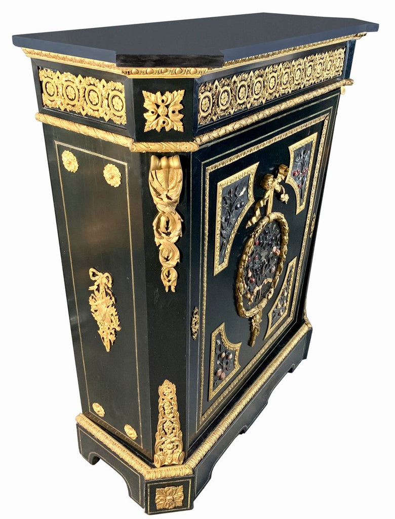 Antique French gilt bronze mounted Pietra Dura side cabinet