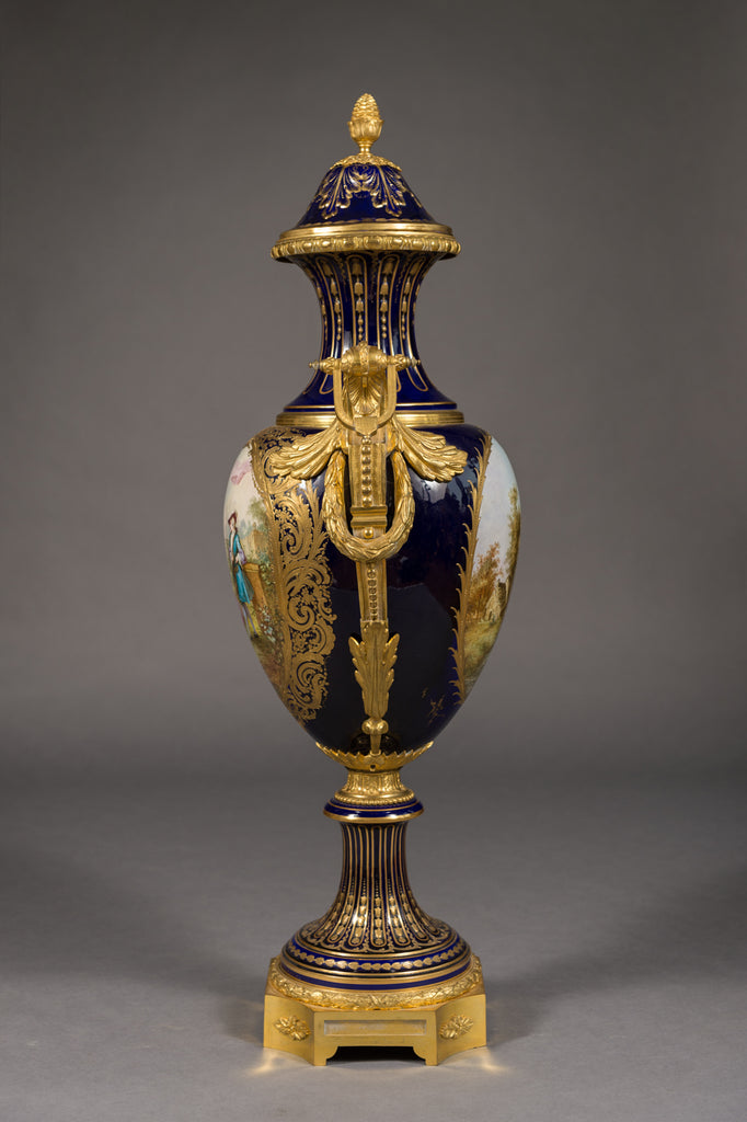 Large 19th century Sevres ormolu mounted porcelain covered urn