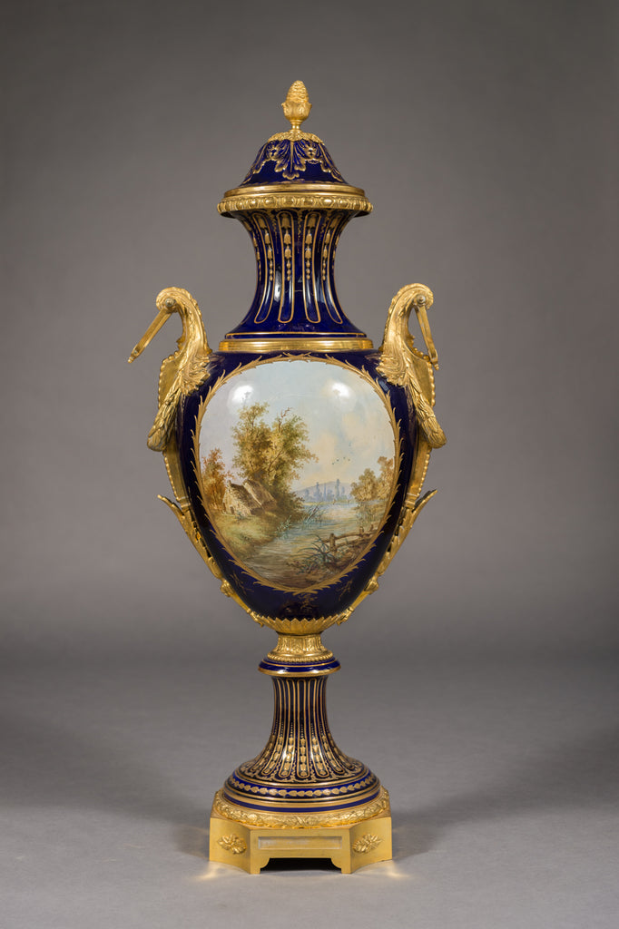 Large 19th century Sevres ormolu mounted porcelain covered urn
