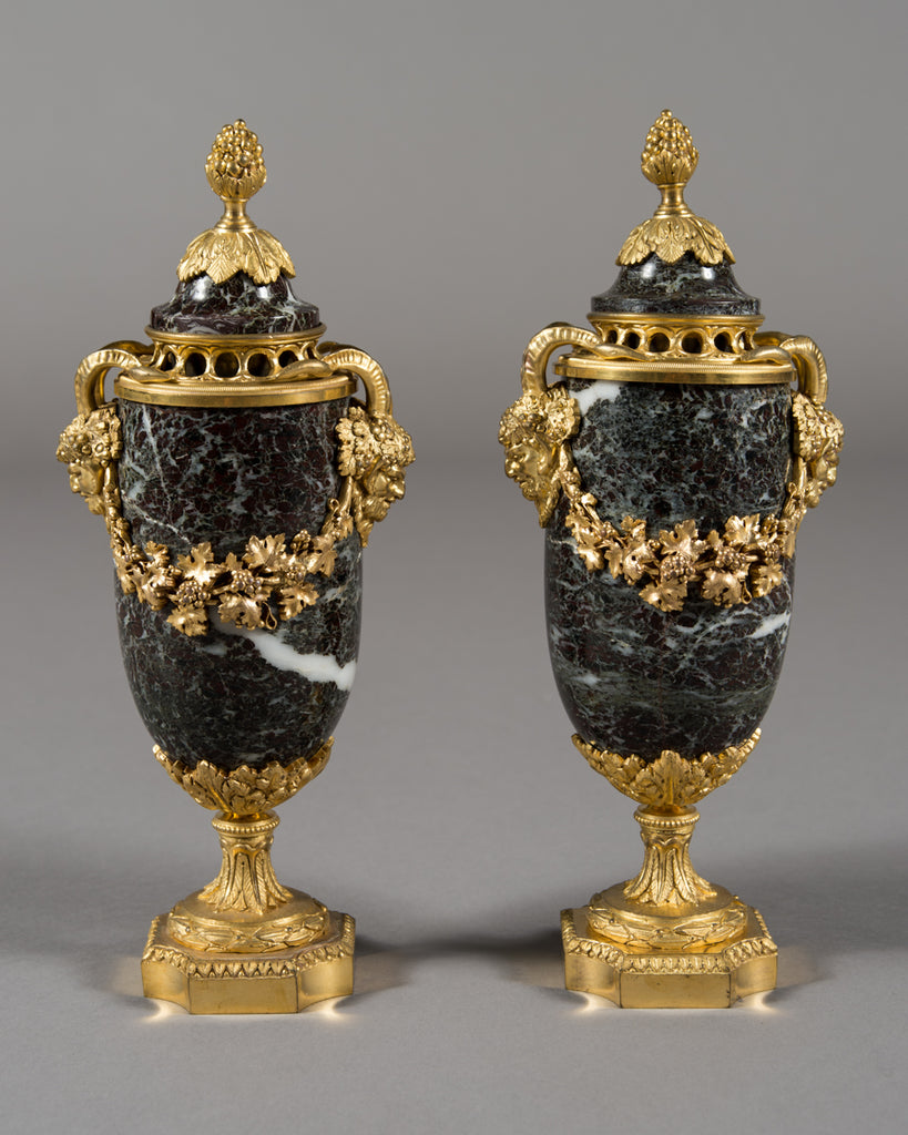 Pair of  19th Century French Ormolu mounted Marble Cassolettes