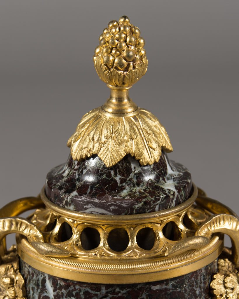 Pair of  19th Century French Ormolu mounted Marble Cassolettes