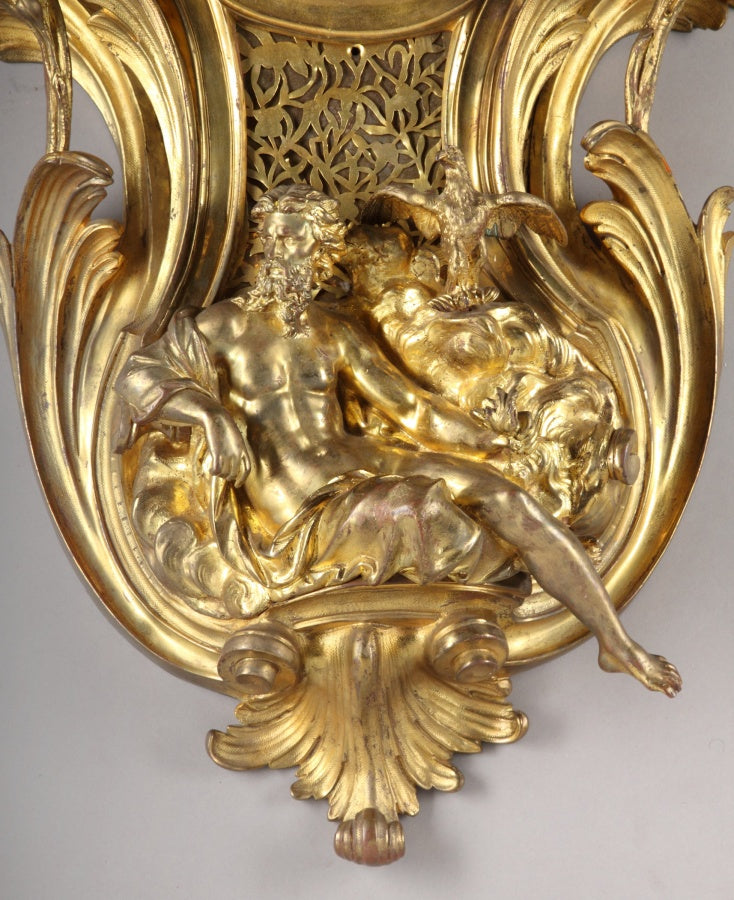 IMPRESSIVE FRENCH LOUIS XV CARTEL CLOCK AFTER JACQUES CAFFIERI, 19TH CENTURY