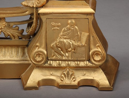 A French Ormolu 3-piece chenets with Melusine figures