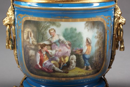 A Pair of French Sevres Hand-painted Porcelain Gilt-bronze Mounted Planters