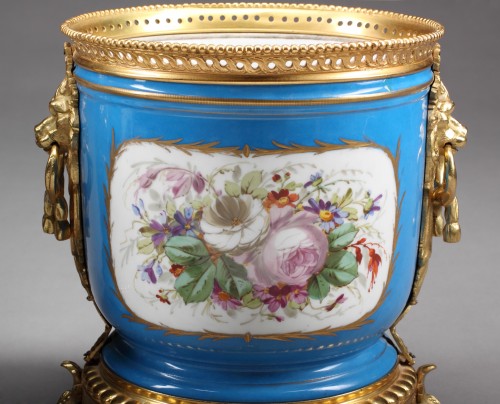 A Pair of French Sevres Hand-painted Porcelain Gilt-bronze Mounted Planters