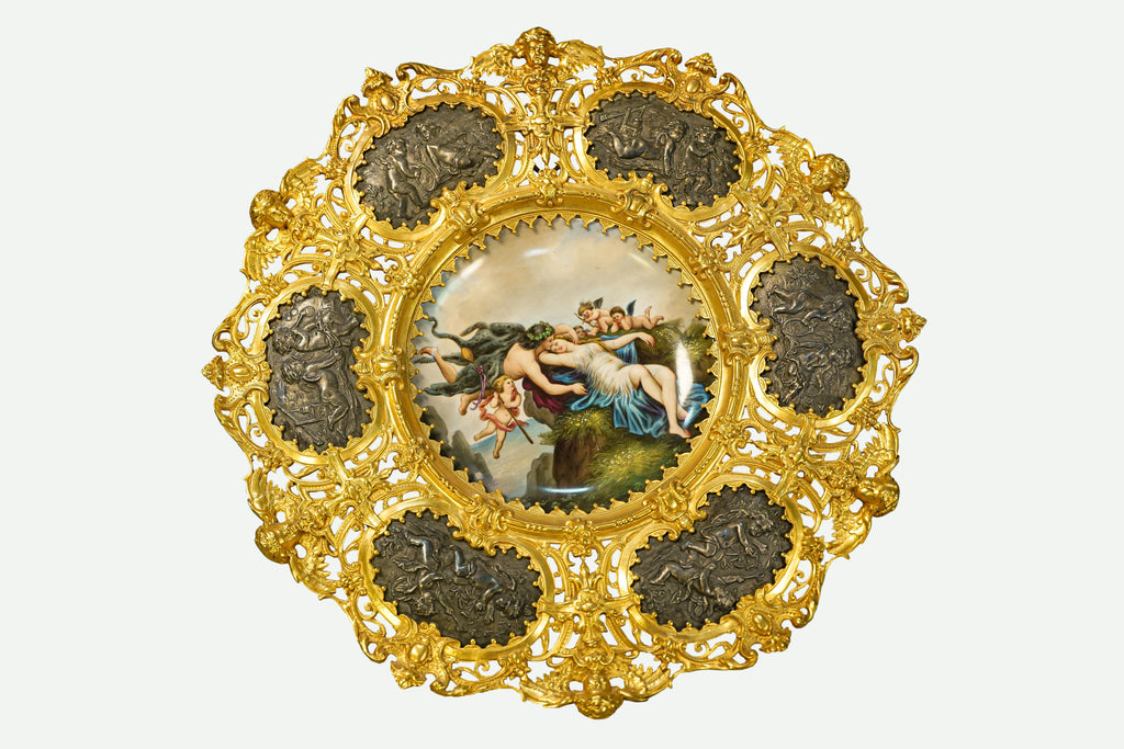 19th Century Porcelain Plate in a Gilt Bronze Frame