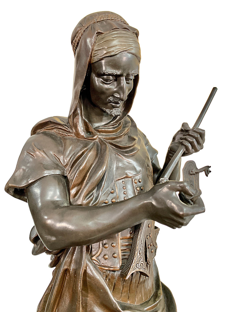 Large orientalist bronze figure of a Turkish arms merchant by Gueyton